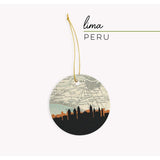 Lima Peru city skyline with vintage Lima map - Ornament - City Map Skyline