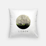 Lisbon city skyline with vintage Lisbon map - Pillow | Square - City Map Skyline