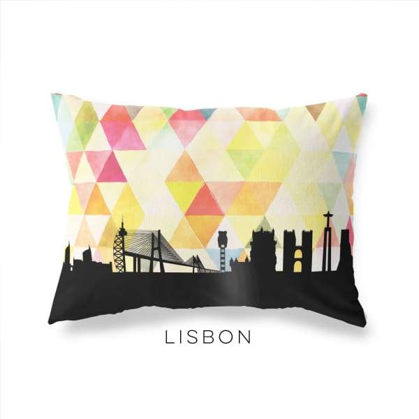 Lisbon Portugal geometric skyline - Pillow | Lumbar / Yellow - Geometric Skyline
