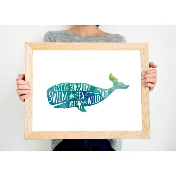 Live in the Sunshine watercolor whale - Quotes