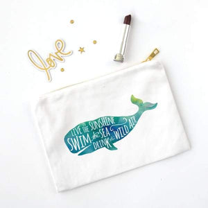 Live in the Sunshine watercolor whale - Pouch | Small - Quotes
