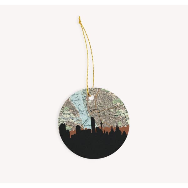 Liverpool city skyline with vintage Liverpool map - Ornament - City Map Skyline