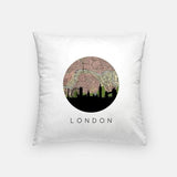 London city skyline with vintage London map - Pillow | Square - City Map Skyline