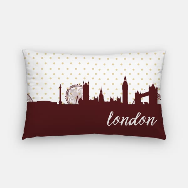 London England polka dot skyline - Pillow | Lumbar / Maroon - Polka Dot Skyline