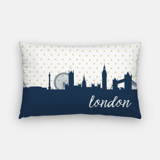 London England polka dot skyline - Pillow | Lumbar / Navy - Polka Dot Skyline