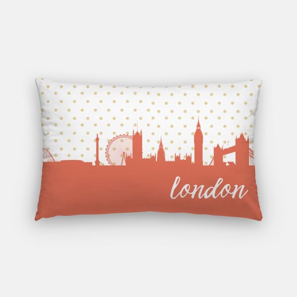 London England polka dot skyline - Pillow | Lumbar / Salmon - Polka Dot Skyline