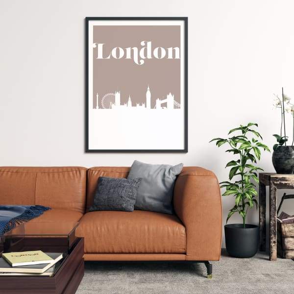 London England retro inspired city skyline - 5x7 Unframed Print / Tan - Retro Skyline