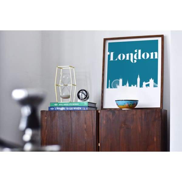London England retro inspired city skyline - 5x7 Unframed Print / Teal - Retro Skyline