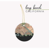Long Beach California city skyline with vintage Long Beach map - Ornament - City Map Skyline
