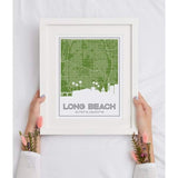Long Beach California road map and skyline - 5x7 Unframed Print / OliveDrab - Road Map and Skyline