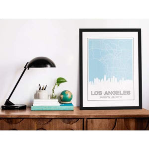 Los Angeles California skyline and map - 5x7 Unframed Print / LightBlue - Road Map and Skyline