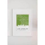 Los Angeles California skyline and map - 5x7 Unframed Print / OliveDrab - Road Map and Skyline
