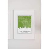 Los Angeles California skyline and map | Handshake - 5x7 Unframed Print / OliveDrab - Road Map and Skyline