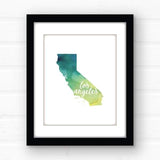 Los Angeles California watercolor silhouette - 5x7 Unframed Print / Yellow + Teal - City Watercolor
