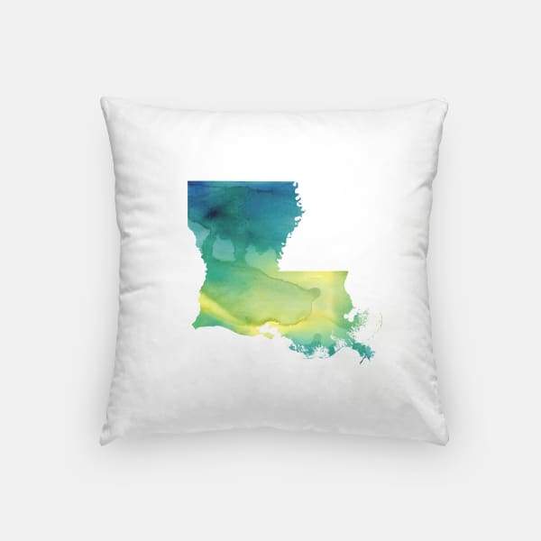 Louisiana state watercolor - Pillow | Square / Yellow + Teal - State Watercolor