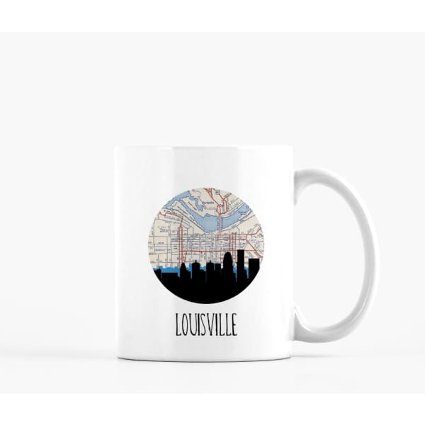 Louisville Kentucky city skyline with vintage Louisville map - Mug | 11 oz - City Map Skyline