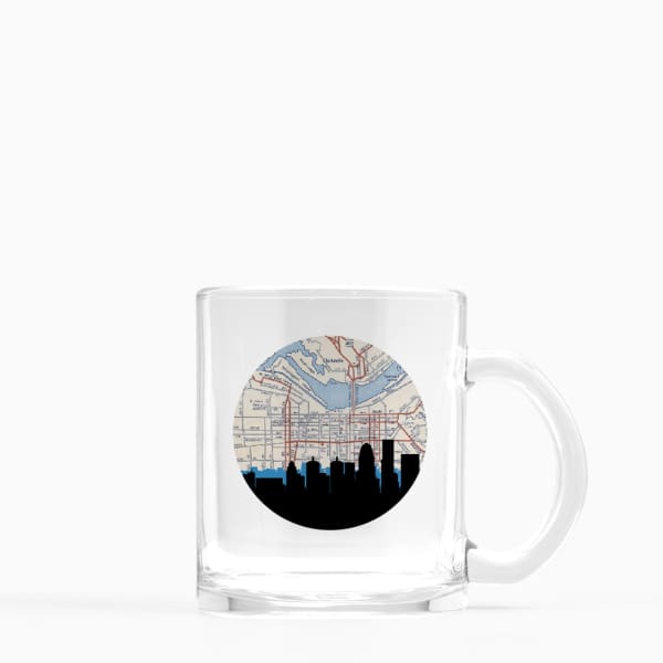 Louisville Kentucky city skyline with vintage Louisville map - Mug | Glass Mug - City Map Skyline