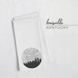 Louisville Kentucky city skyline with vintage Louisville map - Tea Towel - City Map Skyline