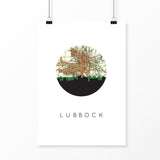 Lubbock Texas city skyline with vintage Lubbock map - 5x7 Unframed Print - City Map Skyline