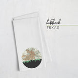 Lubbock Texas city skyline with vintage Lubbock map - Tea Towel - City Map Skyline