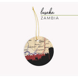 Lusaka Zambia city skyline with vintage Lusaka map - Ornament - City Map Skyline
