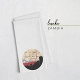 Lusaka Zambia city skyline with vintage Lusaka map - Tea Towel - City Map Skyline