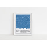 Lynchburg Tennessee skyline and map art print with city coordinates - 5x7 Unframed Print / SteelBlue - Road Map and Skyline