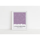 Lynchburg Tennessee skyline and map art print with city coordinates - 5x7 Unframed Print / Thistle - Road Map and Skyline