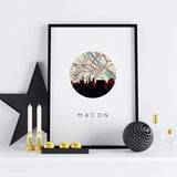 Macon Georgia city skyline with vintage Macon map - 5x7 Unframed Print - City Map Skyline