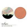 Madison Wisconsin city skyline with vintage Madison map - Coaster Set | Set of 2 - City Map Skyline