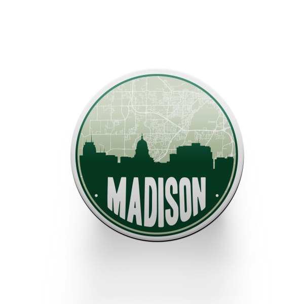 Madison Wisconsin skyline and city map design | in multiple colors - Coaster Set | Set of 2 / Green - City Map Skyline