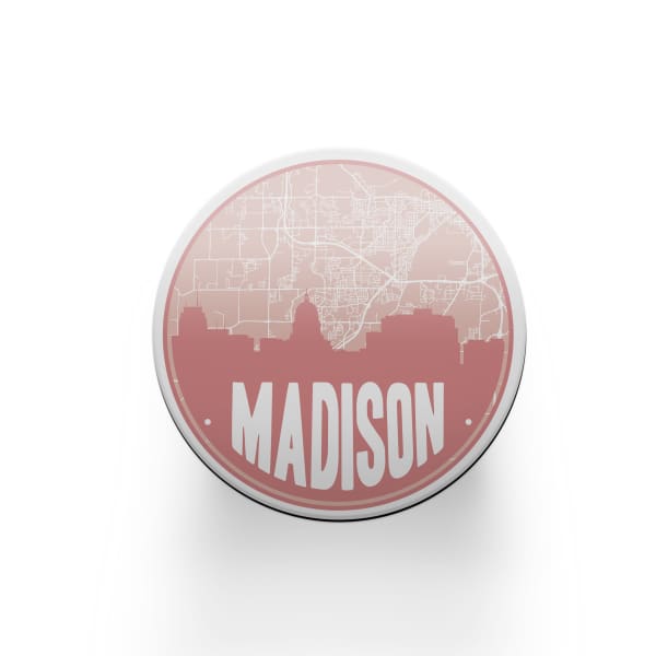 Madison Wisconsin skyline and city map design | in multiple colors - Coaster Set | Set of 2 / Pink - City Map Skyline