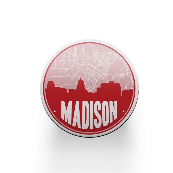 Madison Wisconsin skyline and city map design | in multiple colors - Coaster Set | Set of 2 / Red - City Map Skyline