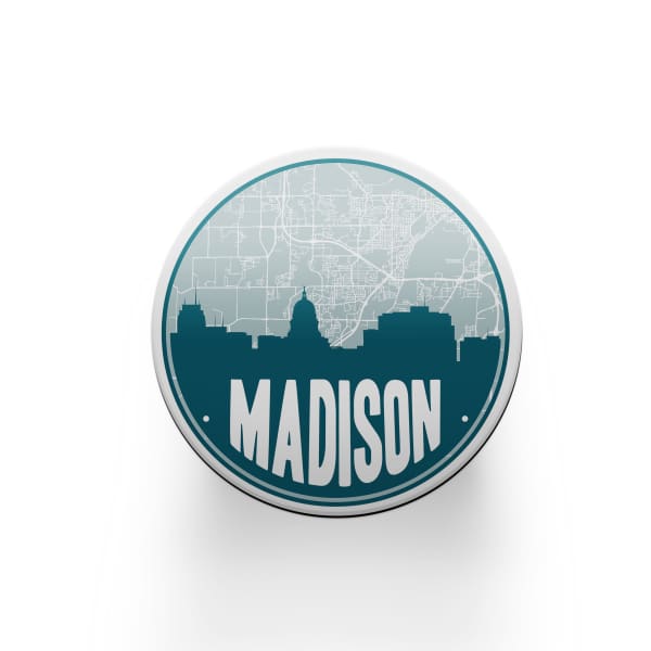 Madison Wisconsin skyline and city map design | in multiple colors - Coaster Set | Set of 4 / Blue - City Map Skyline