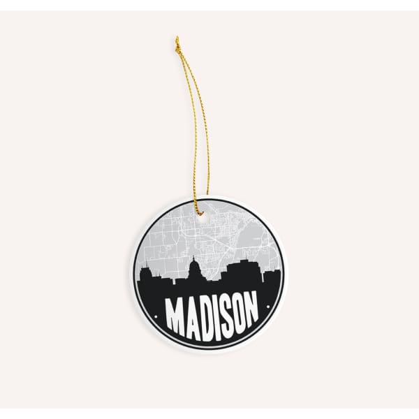 Madison Wisconsin skyline and city map design | in multiple colors - Ornament / Black - City Map Skyline