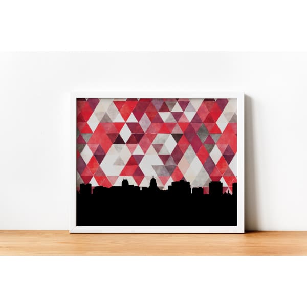Madison Wisconsin skyline with geometric triangle background - 5x7 Unframed Print / Red - City Map Skyline