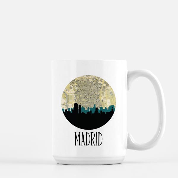 Madrid city skyline with vintage Madrid map - Mug | 15 oz - City Map Skyline