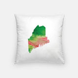 Maine state watercolor - Pillow | Square / Pink + Green - State Watercolor
