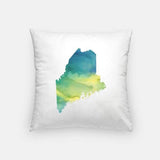 Maine state watercolor - Pillow | Square / Yellow + Teal - State Watercolor