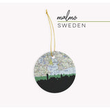 Malmö Sweden city skyline with vintage Malmö map - Ornament - City Map Skyline