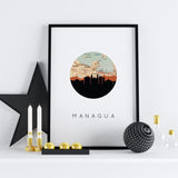 Managua Nicaragua city skyline with vintage Managua map - City Map Skyline