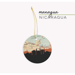 Managua Nicaragua city skyline with vintage Managua map - Ornament - City Map Skyline