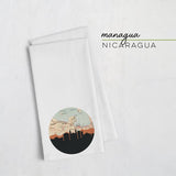 Managua Nicaragua city skyline with vintage Managua map - Tea Towel - City Map Skyline