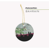 Manama Bahrain city skyline with vintage Manama map - Ornament - City Map Skyline