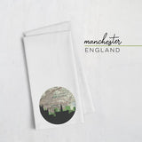 Manchester England city skyline with vintage Manchester map - Tea Towel - City Map Skyline