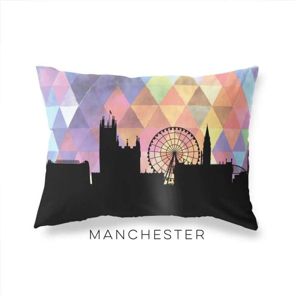 Manchester England geometric skyline - Pillow | Lumbar / RebeccaPurple - Geometric Skyline