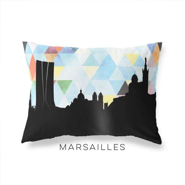 Marseille France geometric skyline - Pillow | Lumbar / LightSkyBlue - Geometric Skyline