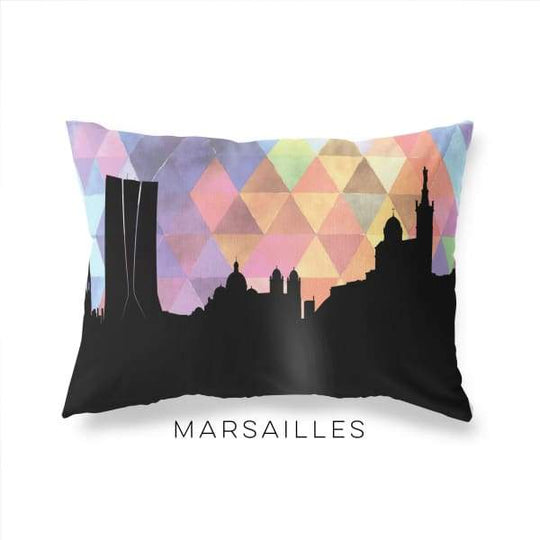Marseille France geometric skyline - Pillow | Lumbar / RebeccaPurple - Geometric Skyline