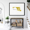 Maryland ’home’ state silhouette - 5x7 Unframed Print / GoldenRod - Home Silhouette