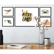 Maryland state symbols gallery wall - Black-Eyed Susan, Baltimore Oriole, Blue Crab